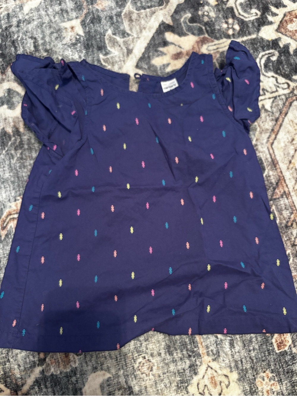 Carter's Navy Blue Short Sleeve Top with Multicolor Dot Embroidery